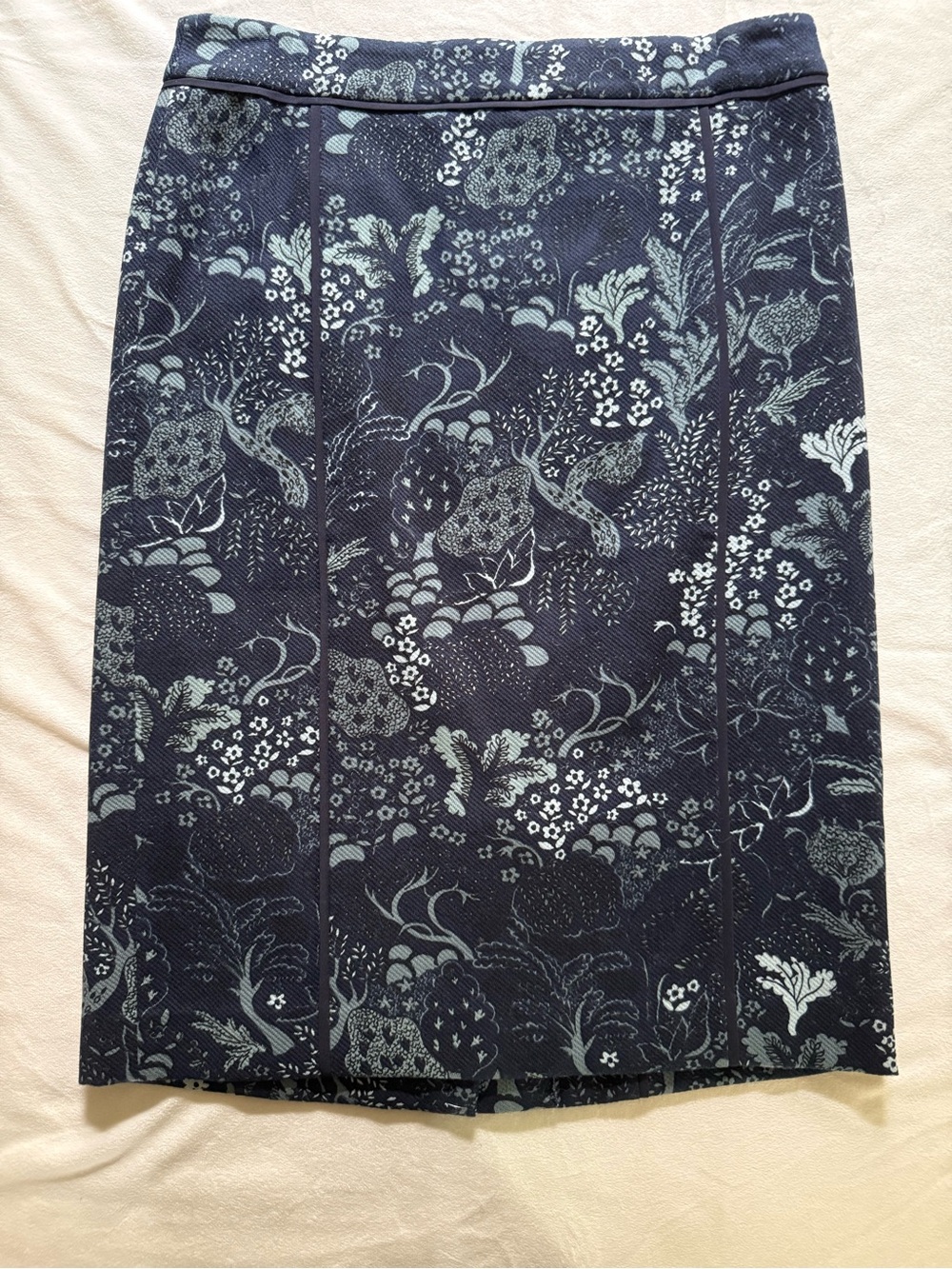 Floral Print/Blue Willow Like Navy Pencil Skirt